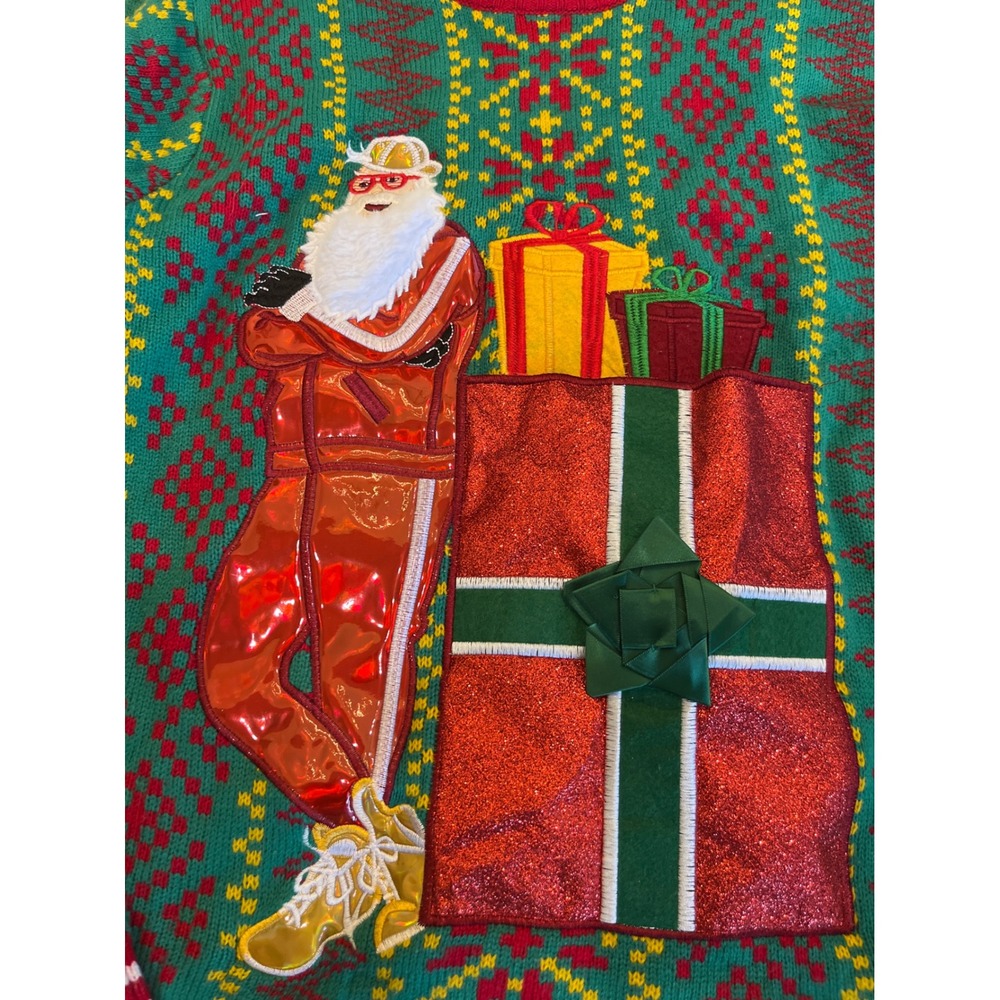 Blizzard Bay Mens Santa Tracksuit Ugly Christmas Sweater Green Red Medium